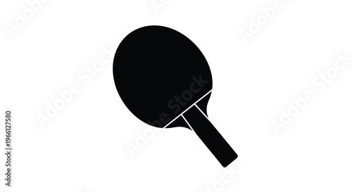 A minimalist depiction of a black table tennis paddle isolated on a stark white background showcasing its form high quality professional