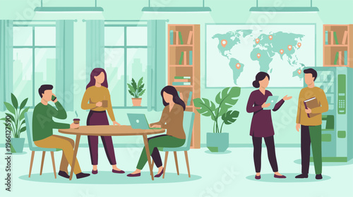 Business professionals collaborating and communicating in a modern office