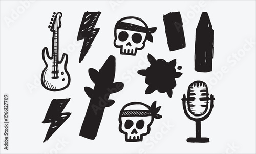 Hand drawn Seafood set. Decorative icons Squid, Octopus, salmon, oysters, scallops, lobster, red perch ,crab, shellfish and mussels. Vector illustration