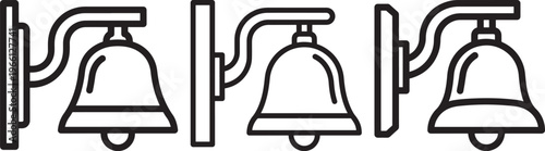 Three black outline icons of wall-mounted bells for notifications or alarms