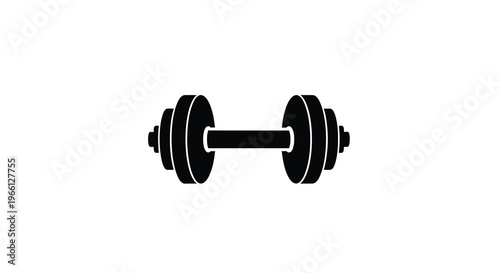 A minimalist black silhouette depicts a standard barbell weight commonly used for strength training and exercise high quality professional detailed modern