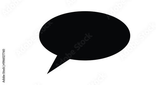 A simple solid black speech bubble illustration is prominently displayed against a stark white background conveying communication high quality professional detailed
