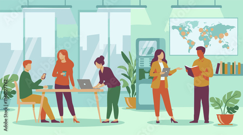 Diverse group of business people working in a modern office setting