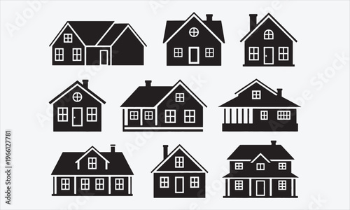 Isolated Home Silhouettes Residential Vector Set, vector illustration