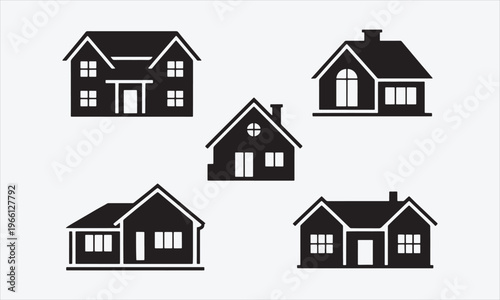 Isolated Home Silhouettes Residential Vector Set, vector illustration