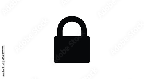 A simple solid black padlock icon is centered against a plain white background representing security and protection high quality professional detailed