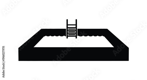 A simple black and white illustration depicts a rectangular swimming pool with a ladder showcasing a minimalist design high quality professional