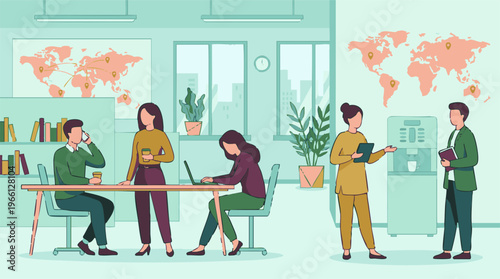 Business people working and collaborating in a modern global office environment