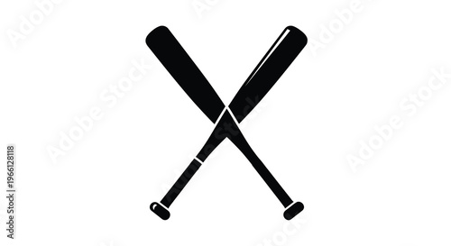 A graphic illustration depicts two crossed black baseball bats against a stark white background creating a simple design high quality professional