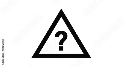 A stark black and white image presents a triangular warning sign featuring a prominent question mark inside high quality professional detailed