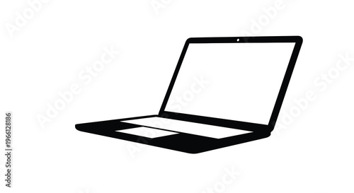 A minimalist black and white illustration depicts an open laptop showcasing its screen and keyboard high quality professional detailed modern elegant