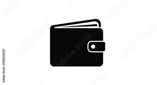 A simple black silhouette depicts a closed wallet suggesting finance money or personal belongings storage high quality professional detailed modern elegant