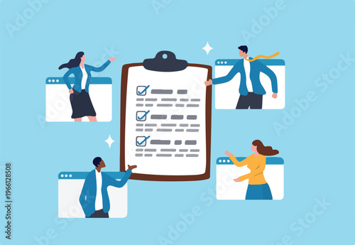 Meeting agenda, strategy planning communication, checklist or todo list for teamwork, brainstorm or work discussion, task or meeting reminder clipboard, business people meeting with agenda
