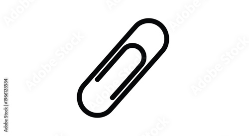 A simple black and white illustration depicts a single standard metal paper clip on a white background high quality professional detailed