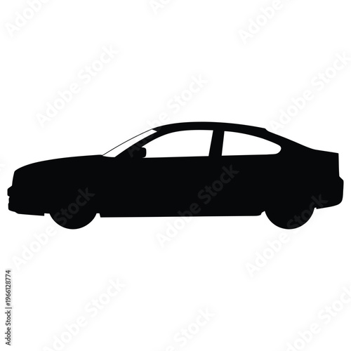 A striking black profile view of a modern sedan sharply defined as a silhouette