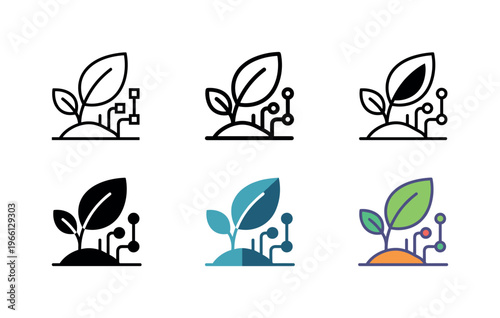 Digital agriculture technology icon representing plant growth and data connectivity