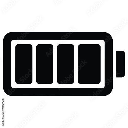 A simple black battery icon displaying approximately seventy five percent charge silhouette