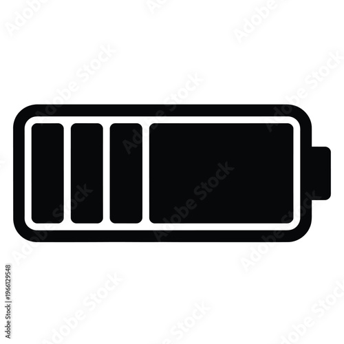 A black and white illustration of a battery with three out of four bars filled silhouette