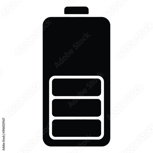 A black and white illustration of a battery with three out of four bars filled silhouette