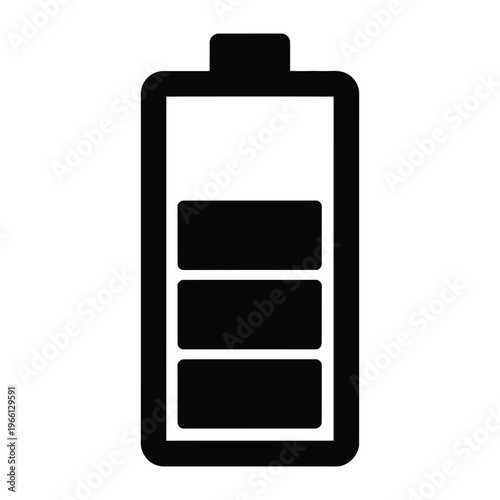 A black battery icon depicting approximately seventy five percent charge a simple silhouette