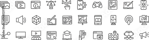 mega pack icon set symbol template for graphic and web design collection logo vector illustration Social network and media line icons collection. Big UI icon set. Thin outline icons pack. Vector 