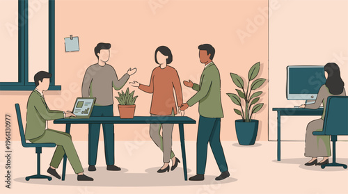 Diverse business professionals collaborating and working in a modern office