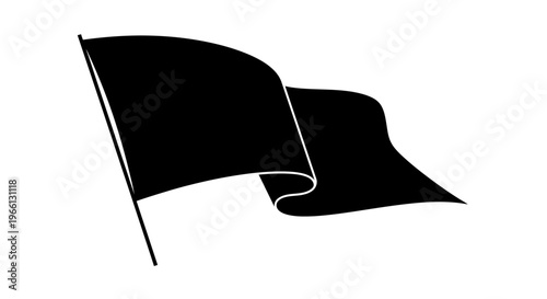 A black flag waving on a white background.