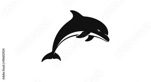 Silhouette of a jumping dolphin in black and white