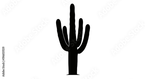 Black Saguaro Cactus Silhouette on White Background