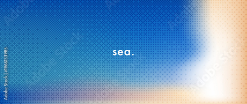 Abstract sea gradient background. Soft transition from deep blue ocean to warm sandy beige. Calm seaside backdrop. Subtle pixel texture. Minimal summer design for posters, social media banners, covers