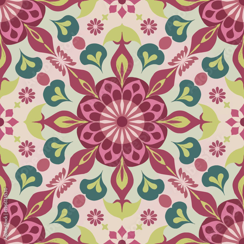 vector illustration hires Collection of High-Resolution Abstract Seamless ornament Patterns with Diverse Designs and Textures Mediterranean Tile Pattern with Colorful Floral Mandalas and Geometric