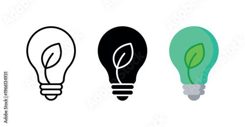 Eco-friendly light bulb icon with a green leaf symbolizing sustainability