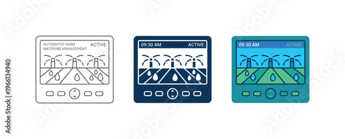 Automated farm watering management system interface with sprinklers and water drops