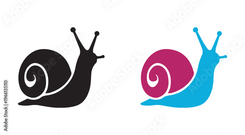 Set of colorful snail silhouette icons isolated on a white background, minimalist vector icons, spiral shell and antennae icons for wildlife projects
