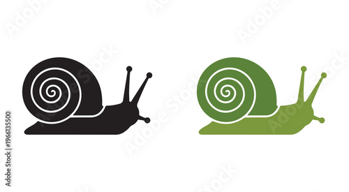 Set of colorful snail silhouette icons isolated on a white background, minimalist vector icons, spiral shell and antennae icons for wildlife projects
