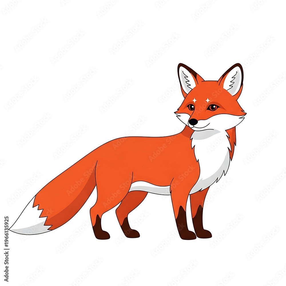 Fototapeta premium Charming Cartoon Red Fox Vector Illustration with Sparkling Eyes