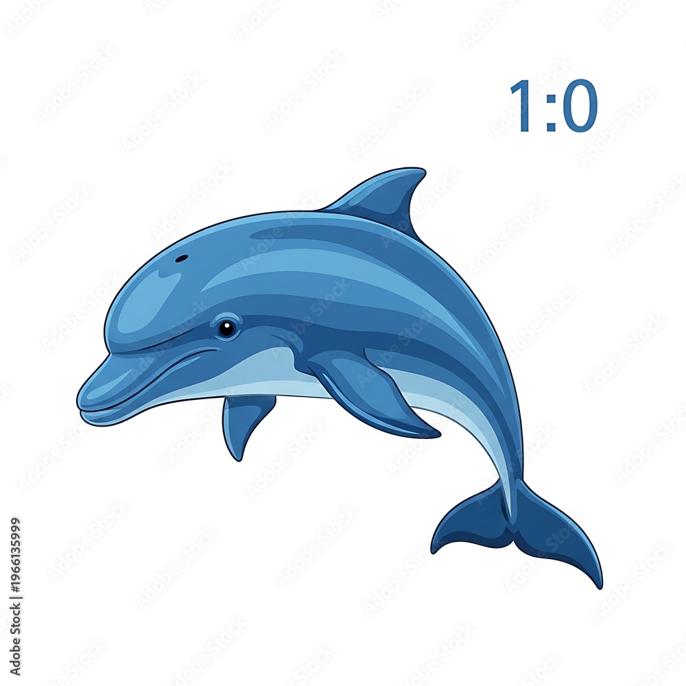 Obraz premium Cute Cartoon Blue Dolphin Vector Illustration on White Background