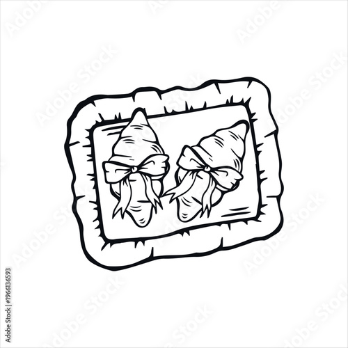 Whimsical hand-drawn Picnic Elements – Croissants with Ribbon on Placemat