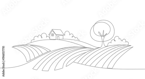 Rows of agricultural farmland illustration.
