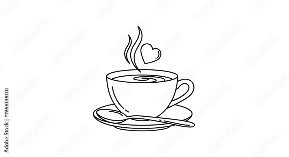 Obraz premium Steaming hot coffee cup with heart.