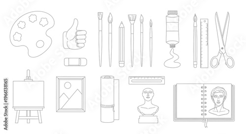 Various artistic tools and supplies.