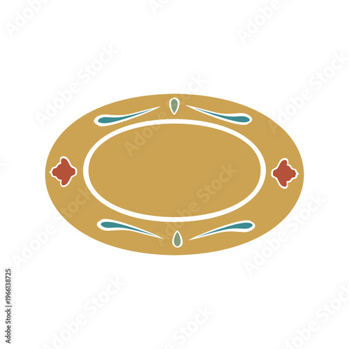 Turkish metal plate with traditional ornament. Hand drawn vector illustration isolated. For cookbooks designs magazines, oriental coffee houses and dishware, holidays postcards banners clip arts.