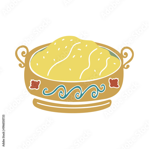 Turkish coffee brazier with sand ornamented. Hand drawn vector illustration isolated For cookbooks designs magazines, oriental coffee houses and dishware, holidays, postcards banners clip arts.