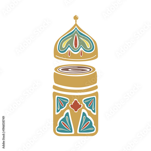 Turkish coffee cup and cap pot with ornament. Hand drawn vector illustration isolated set. For cookbooks designs magazines, oriental coffee houses and dishware, holidays postcards banners clip arts.