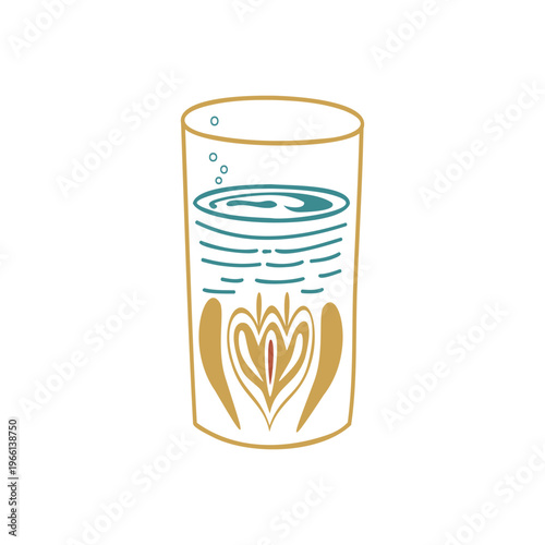 Turkish glass of water with traditional ornament. Hand drawn vector illustration isolated. For cookbooks designs, magazines, oriental coffee houses and dishware, holidays, postcards banners clip arts.