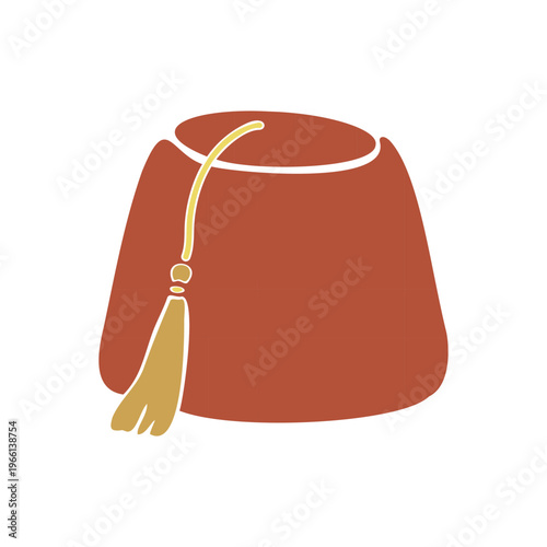 Turkish traditional red fez with golden tassel. Hand drawn vector illustration isolated. For travel designs magazines, oriental coffee houses and dishware, holidays postcards banners clip arts.