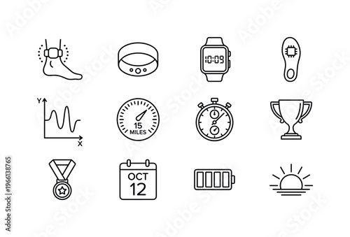 Collection of sport and fitness tracking icons arranged in a grid