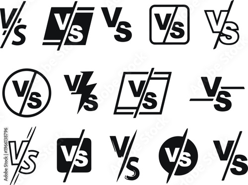 Set of versus logo. VS Letters symbol design template. VS letters for sports, fight, competition, battle, match, game. Flat black font Versus Icon