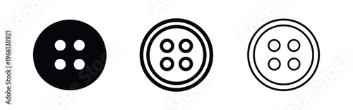 Button Icon Set. Sewing Fastener and Clothing Accessory Symbols with Four Holes.