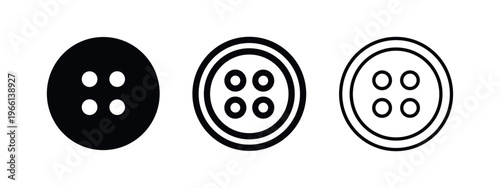 Button Icon Set. Sewing Fastener and Clothing Accessory Symbols with Four Holes.